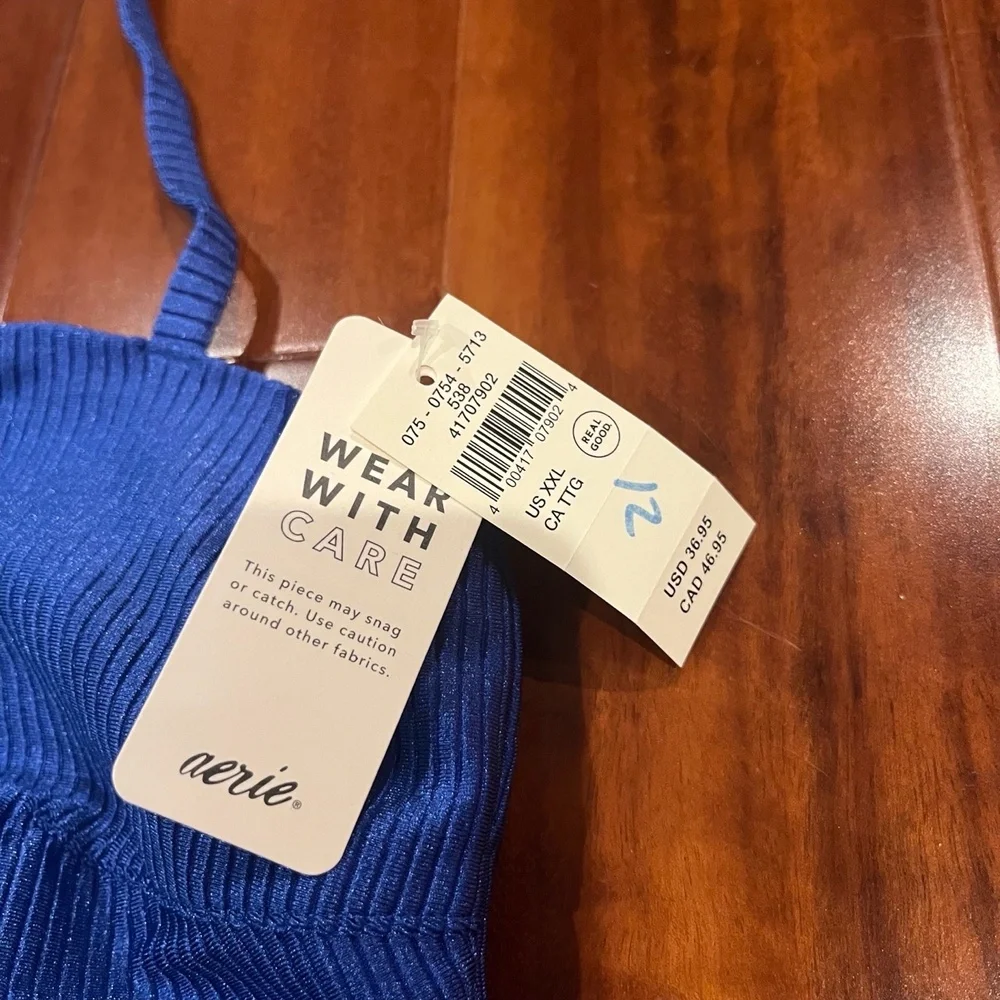 New NWT Aerie‎ Blue Ribbed Bandeau Bikini Swim Top Plus Size XXL